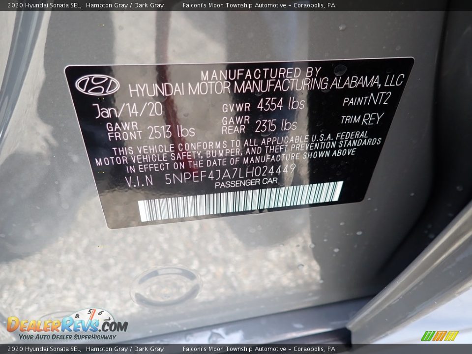 2020 Hyundai Sonata SEL Hampton Gray / Dark Gray Photo #12