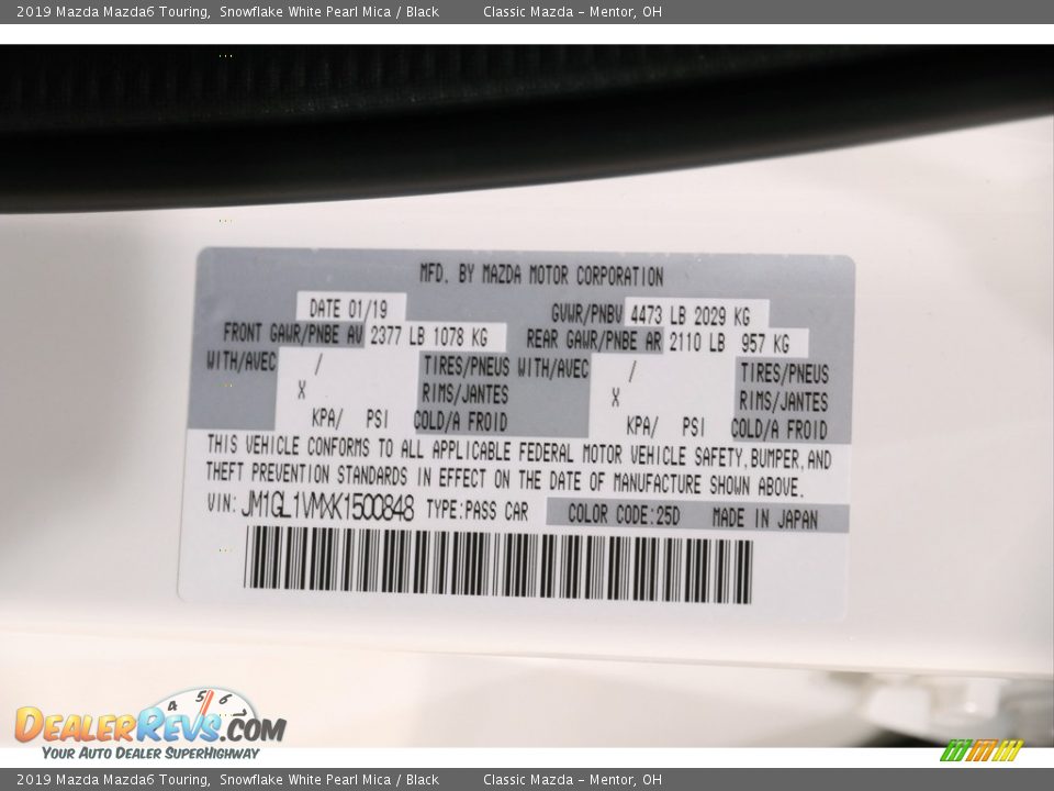 2019 Mazda Mazda6 Touring Snowflake White Pearl Mica / Black Photo #19