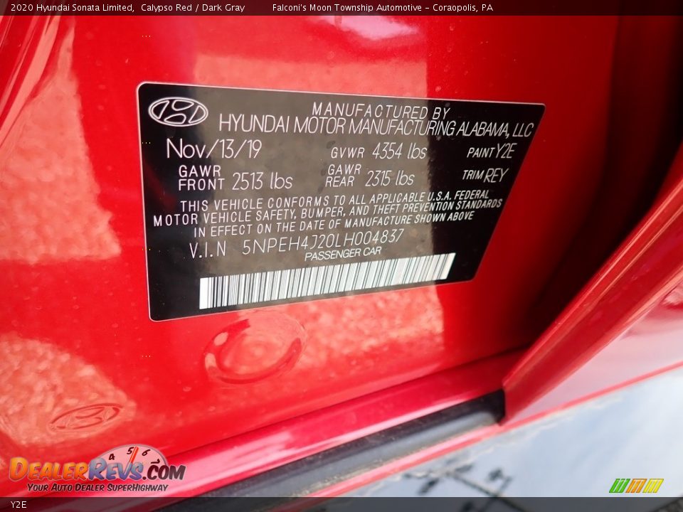 Hyundai Color Code Y2E Calypso Red