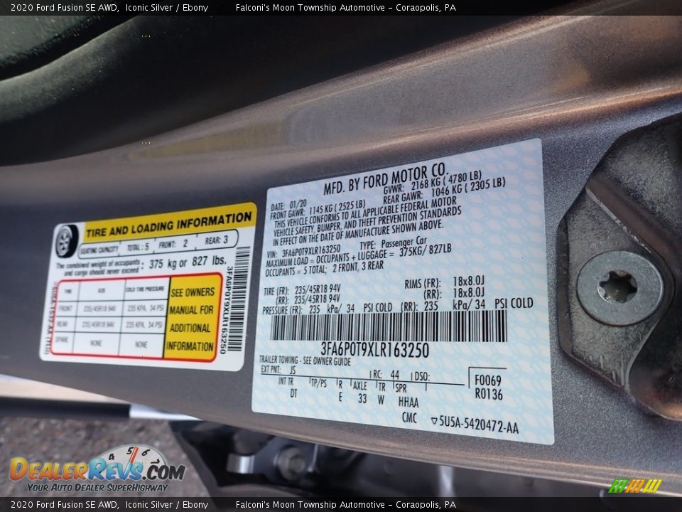 2020 Ford Fusion SE AWD Iconic Silver / Ebony Photo #12