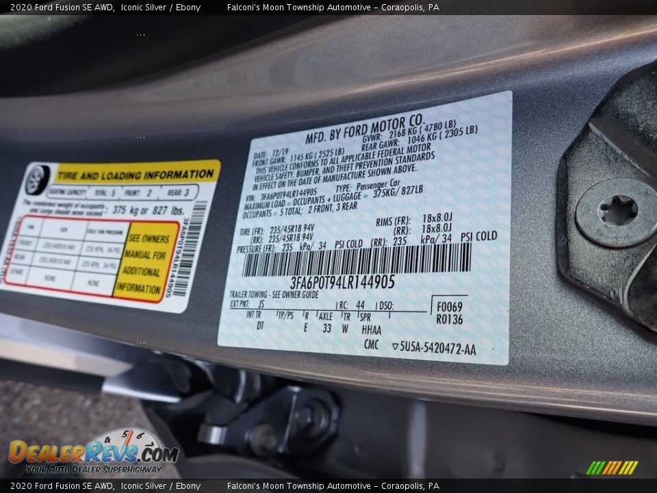 2020 Ford Fusion SE AWD Iconic Silver / Ebony Photo #12