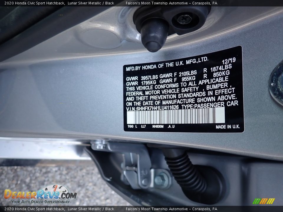 2020 Honda Civic Sport Hatchback Lunar Silver Metallic / Black Photo #12