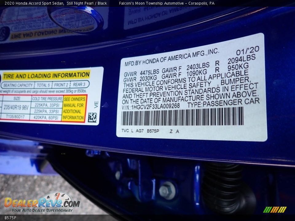 Honda Color Code B575P Still Night Pearl