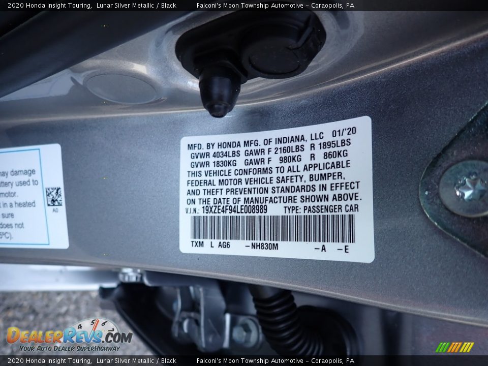 2020 Honda Insight Touring Lunar Silver Metallic / Black Photo #12