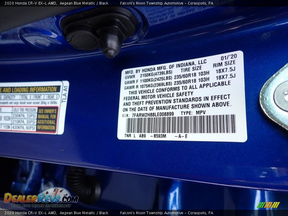 2020 Honda CR-V EX-L AWD Aegean Blue Metallic / Black Photo #12