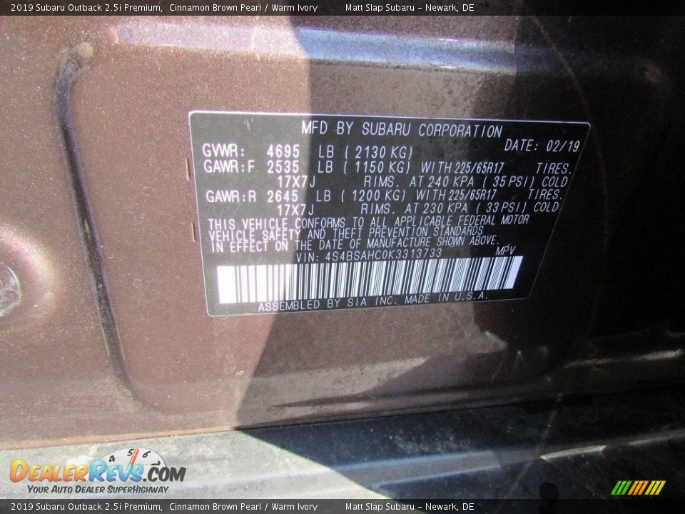 2019 Subaru Outback 2.5i Premium Cinnamon Brown Pearl / Warm Ivory Photo #30