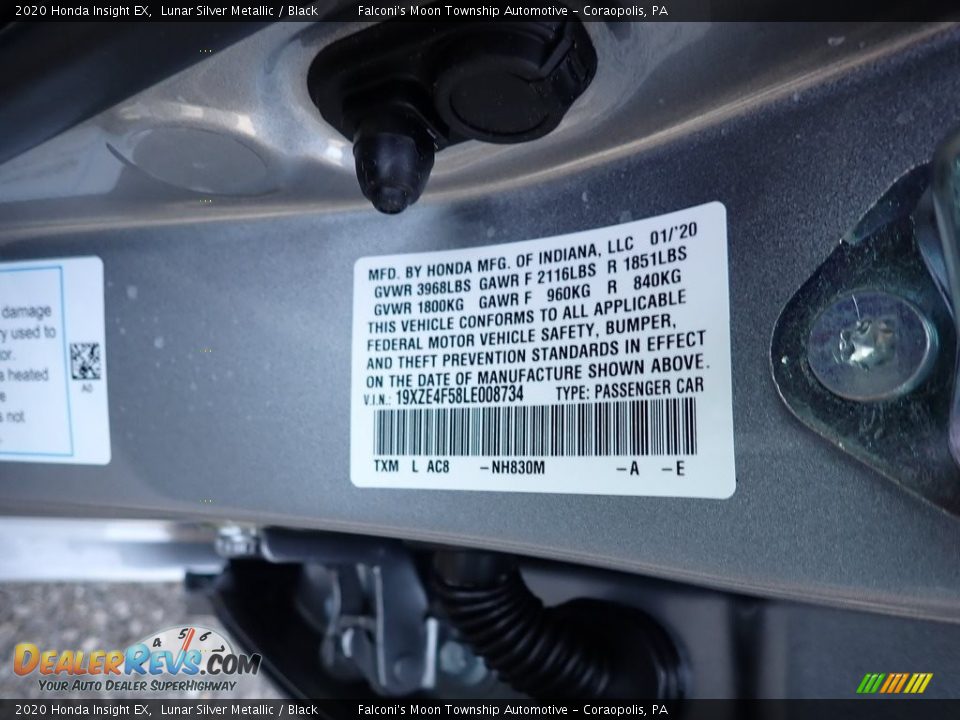 2020 Honda Insight EX Lunar Silver Metallic / Black Photo #12
