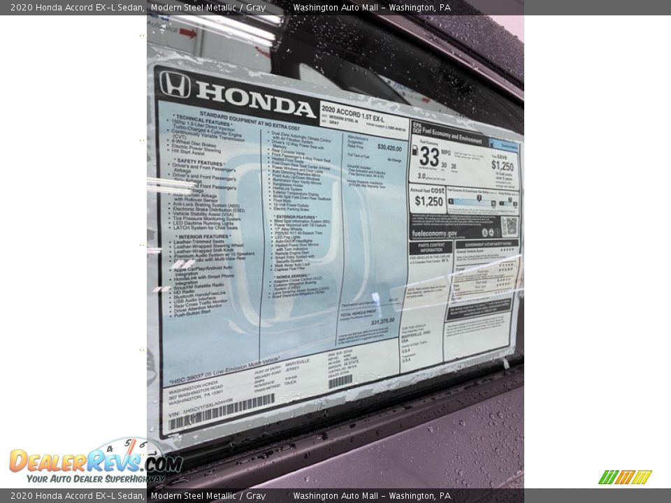 2020 Honda Accord EX-L Sedan Modern Steel Metallic / Gray Photo #15