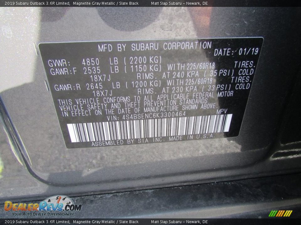 2019 Subaru Outback 3.6R Limited Magnetite Gray Metallic / Slate Black Photo #30