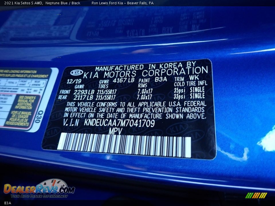 Kia Color Code B3A Neptune Blue