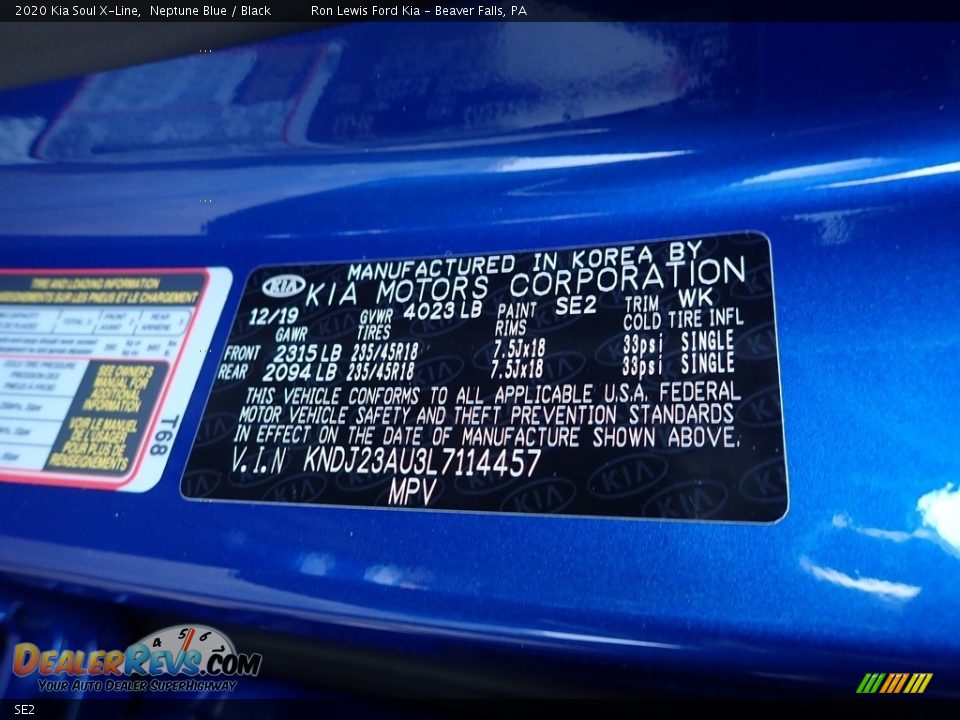 Kia Color Code SE2 Neptune Blue