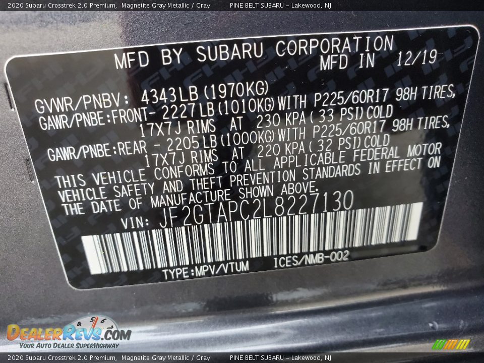 2020 Subaru Crosstrek 2.0 Premium Magnetite Gray Metallic / Gray Photo #9