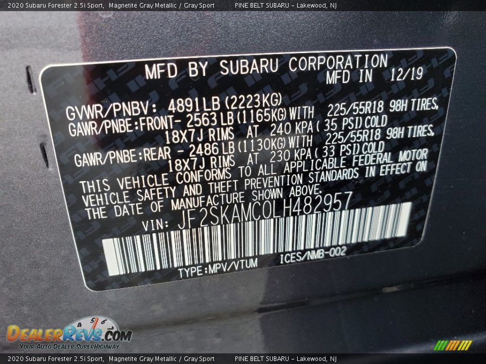 2020 Subaru Forester 2.5i Sport Magnetite Gray Metallic / Gray Sport Photo #9