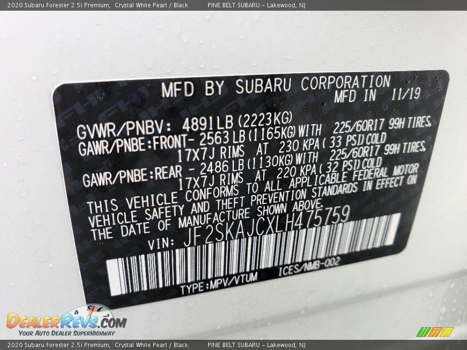 2020 Subaru Forester 2.5i Premium Crystal White Pearl / Black Photo #9