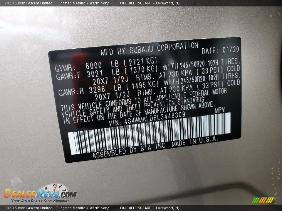 2020 Subaru Ascent Limited Tungsten Metallic / Warm Ivory Photo #9