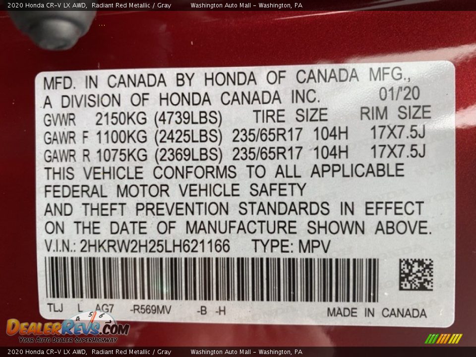 2020 Honda CR-V LX AWD Radiant Red Metallic / Gray Photo #9
