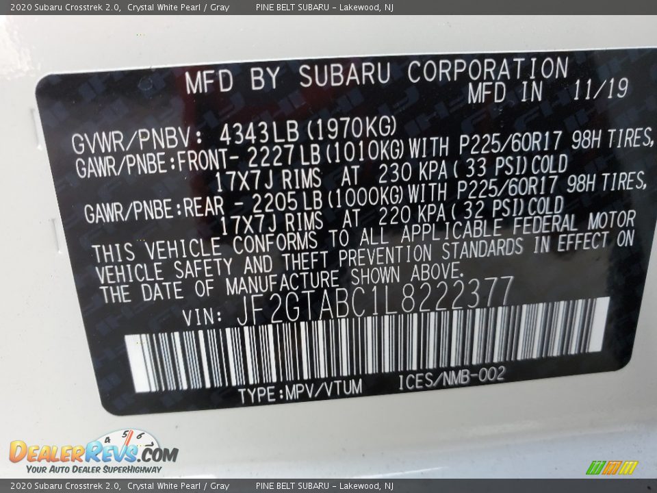 2020 Subaru Crosstrek 2.0 Crystal White Pearl / Gray Photo #9