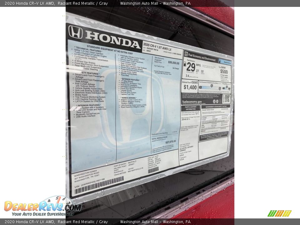 2020 Honda CR-V LX AWD Radiant Red Metallic / Gray Photo #15