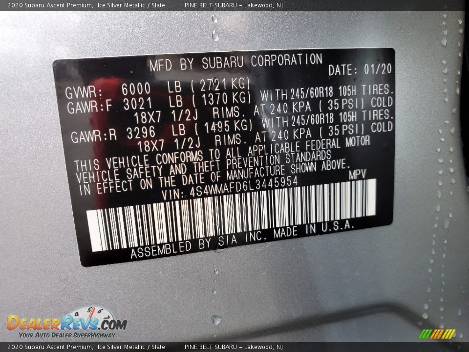 2020 Subaru Ascent Premium Ice Silver Metallic / Slate Photo #9