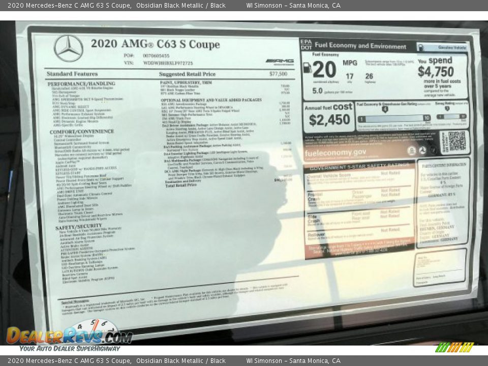 2020 Mercedes-Benz C AMG 63 S Coupe Window Sticker Photo #11