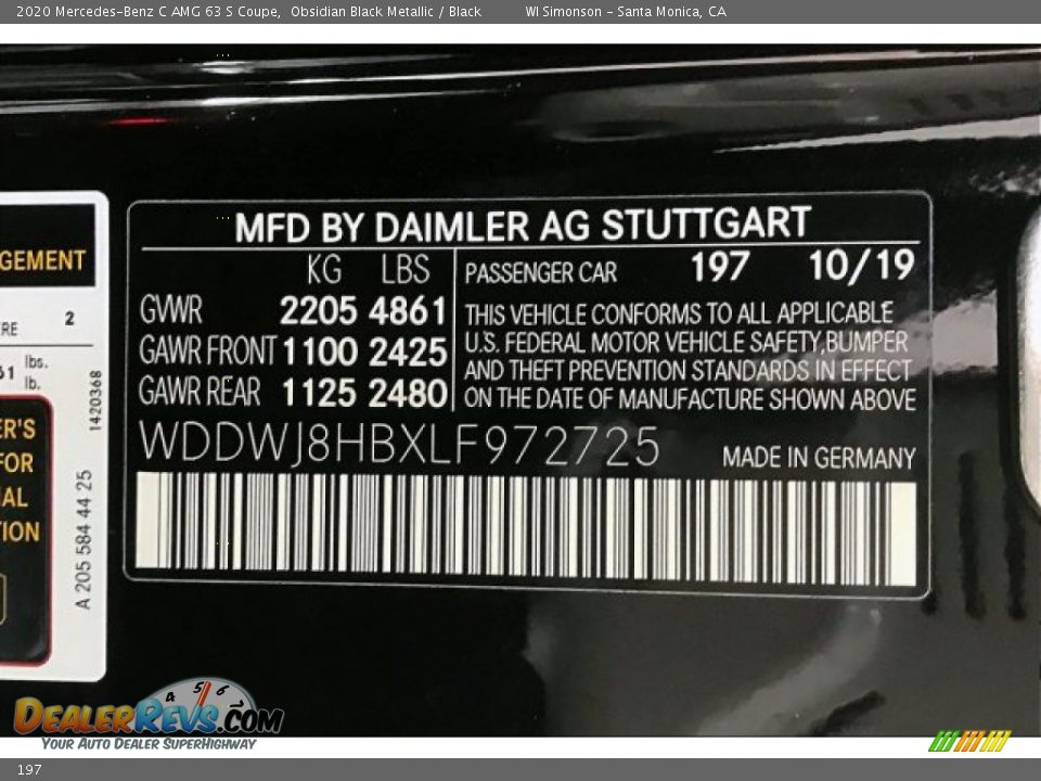 Mercedes-Benz Color Code 197 Obsidian Black Metallic