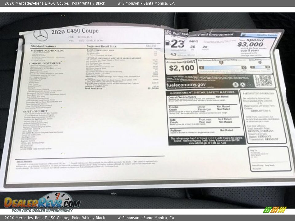 2020 Mercedes-Benz E 450 Coupe Window Sticker Photo #10