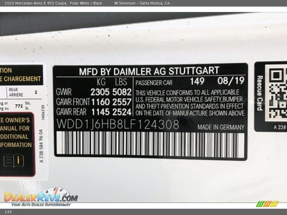 Mercedes-Benz Color Code 149 Polar White