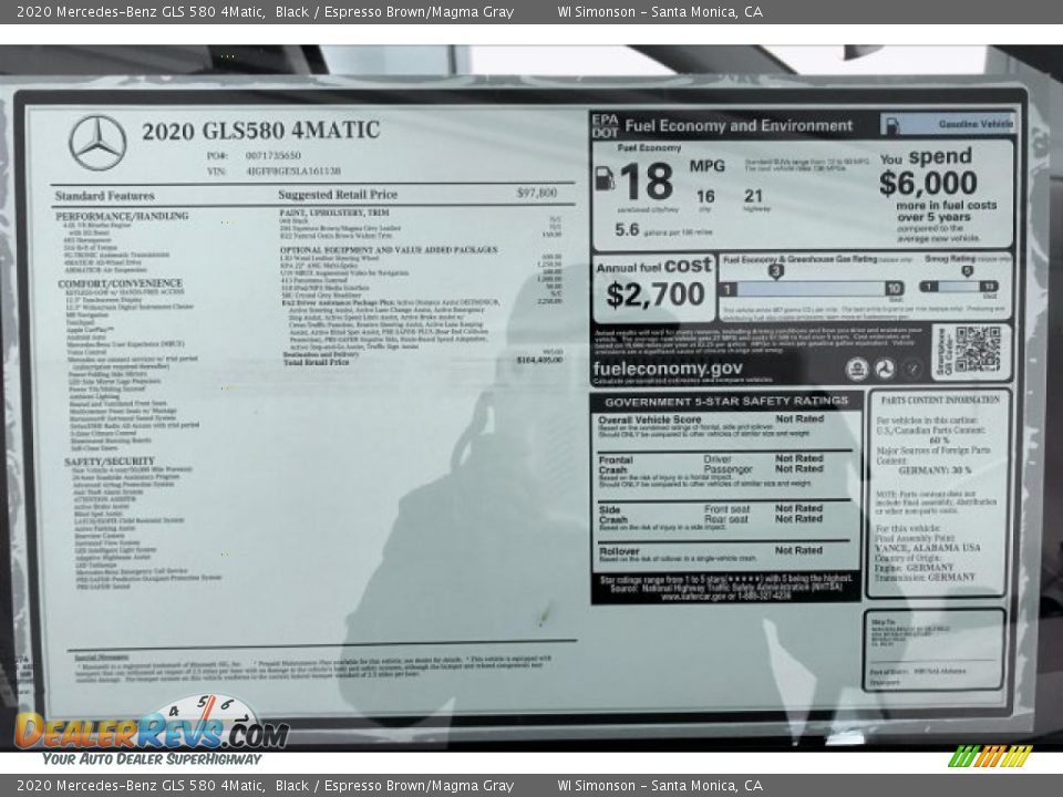 2020 Mercedes-Benz GLS 580 4Matic Window Sticker Photo #10