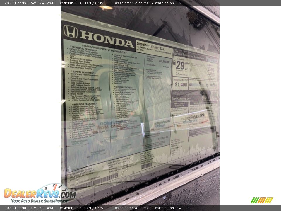 2020 Honda CR-V EX-L AWD Obsidian Blue Pearl / Gray Photo #14