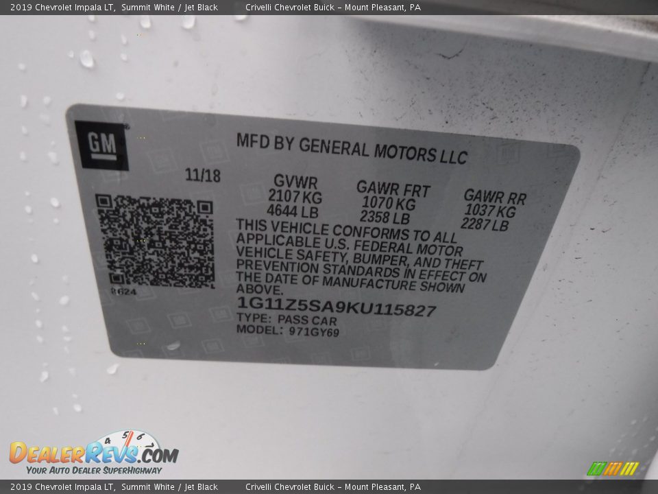 2019 Chevrolet Impala LT Summit White / Jet Black Photo #33