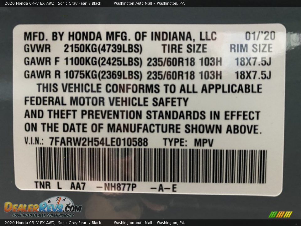 2020 Honda CR-V EX AWD Sonic Gray Pearl / Black Photo #9