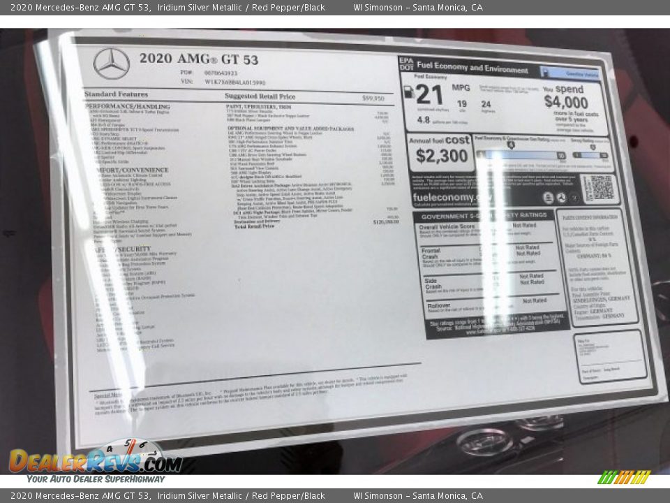 2020 Mercedes-Benz AMG GT 53 Window Sticker Photo #11
