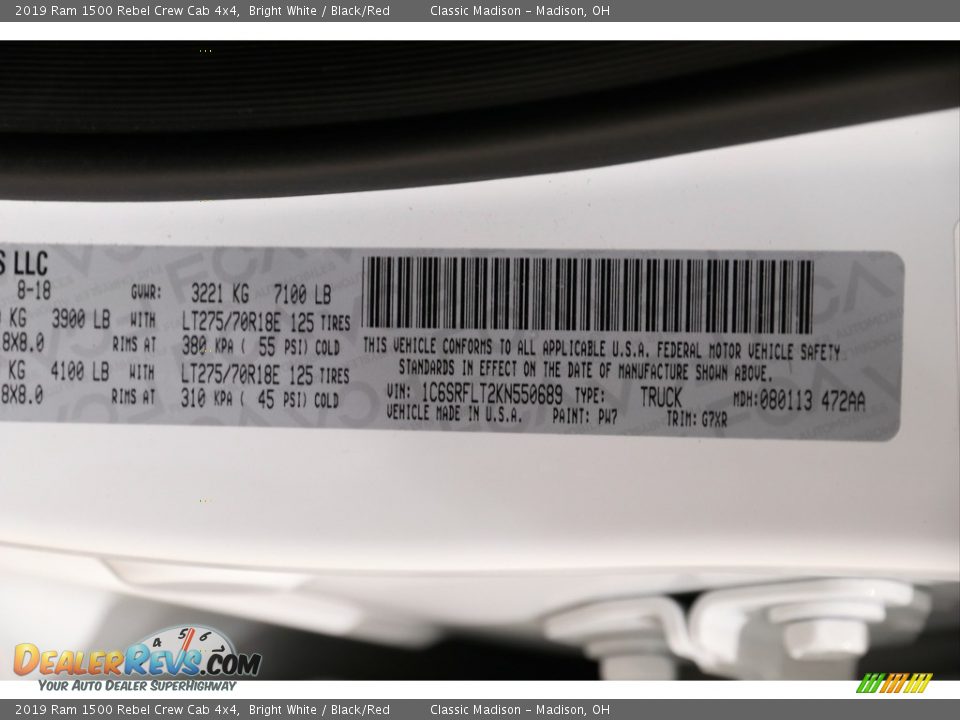 2019 Ram 1500 Rebel Crew Cab 4x4 Bright White / Black/Red Photo #34