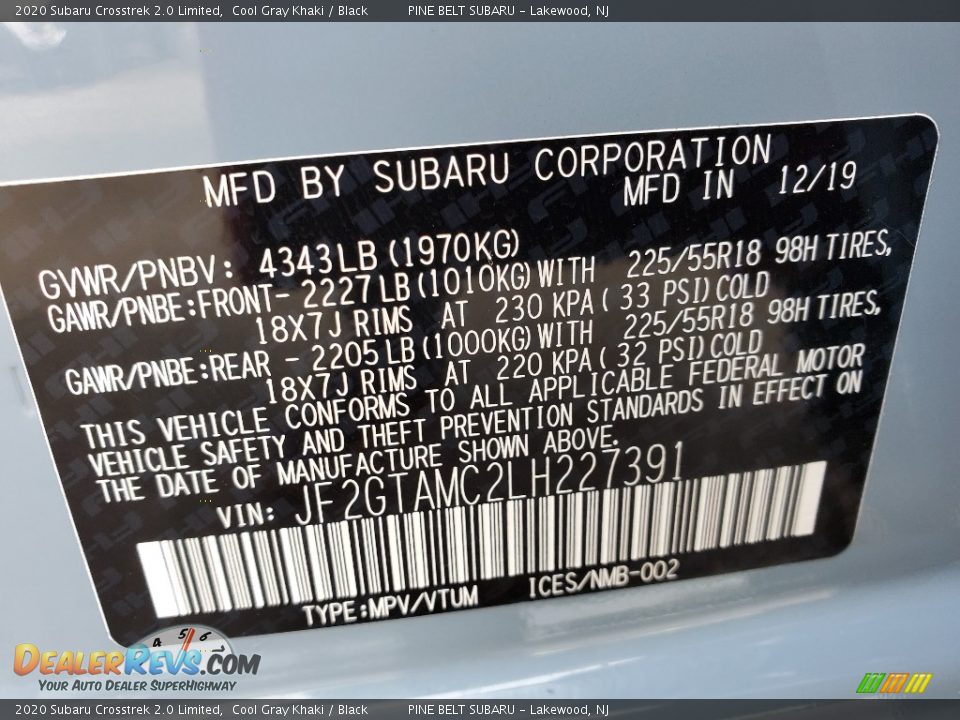 2020 Subaru Crosstrek 2.0 Limited Cool Gray Khaki / Black Photo #9