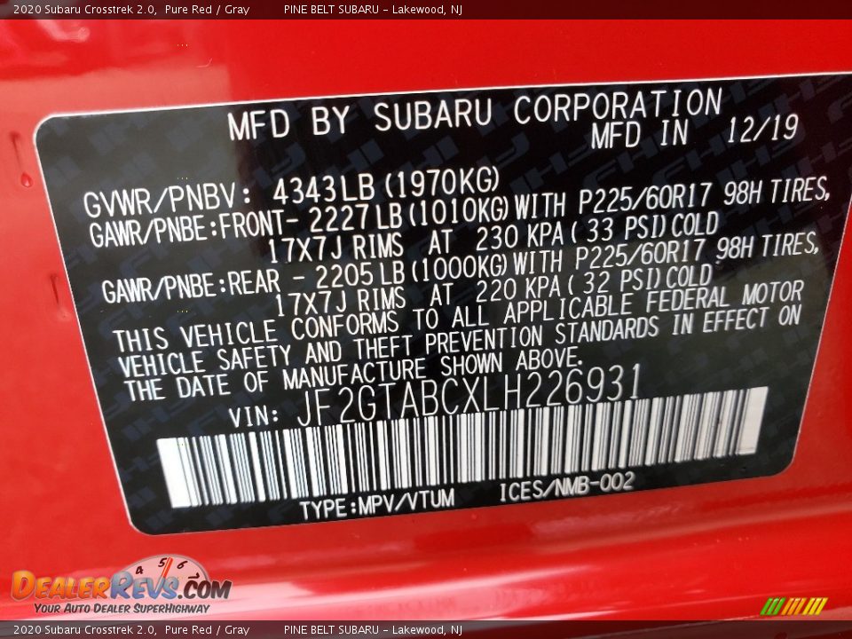 2020 Subaru Crosstrek 2.0 Pure Red / Gray Photo #9