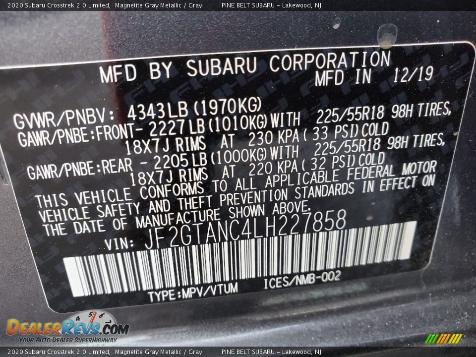 2020 Subaru Crosstrek 2.0 Limited Magnetite Gray Metallic / Gray Photo #9