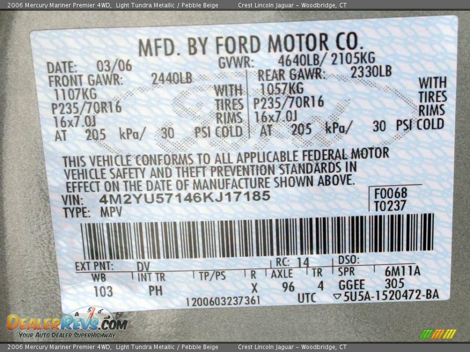 2006 Mercury Mariner Premier 4WD Light Tundra Metallic / Pebble Beige Photo #19