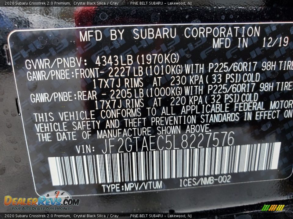2020 Subaru Crosstrek 2.0 Premium Crystal Black Silica / Gray Photo #9