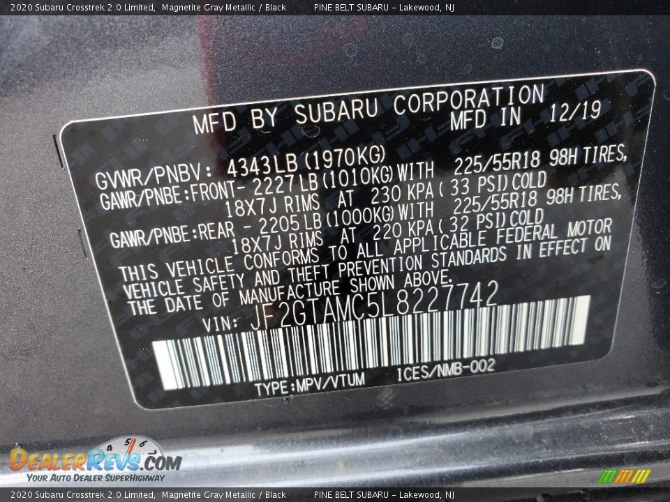 2020 Subaru Crosstrek 2.0 Limited Magnetite Gray Metallic / Black Photo #9