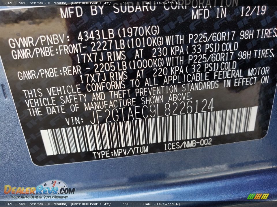 2020 Subaru Crosstrek 2.0 Premium Quartz Blue Pearl / Gray Photo #9