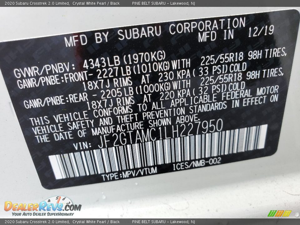 2020 Subaru Crosstrek 2.0 Limited Crystal White Pearl / Black Photo #9