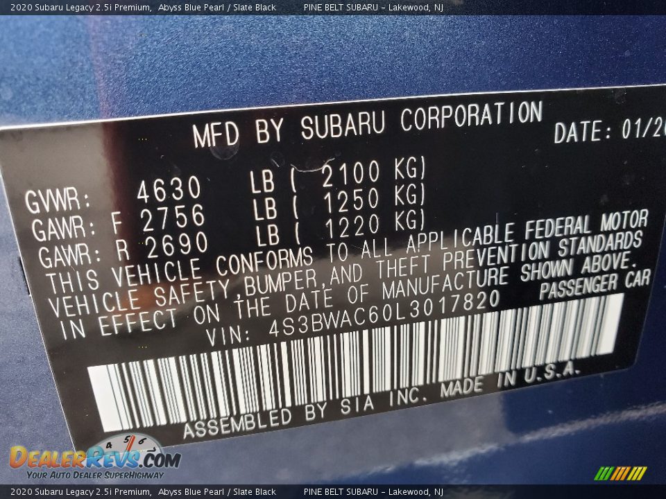 2020 Subaru Legacy 2.5i Premium Abyss Blue Pearl / Slate Black Photo #9