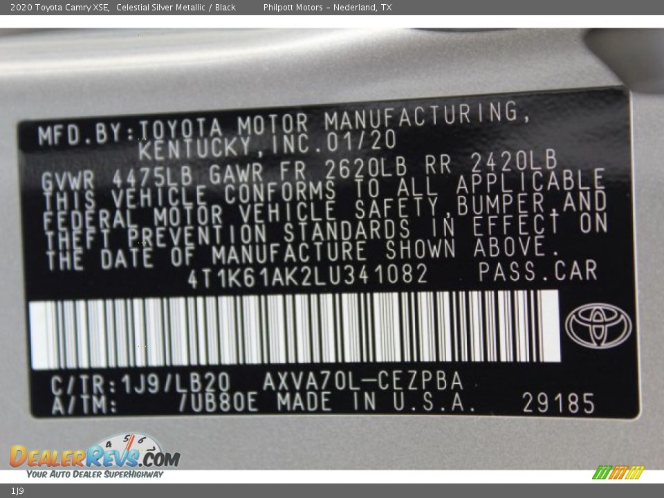 Toyota Color Code 1J9 Celestial Silver Metallic