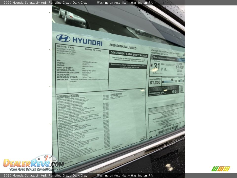 2020 Hyundai Sonata Limited Window Sticker Photo #15