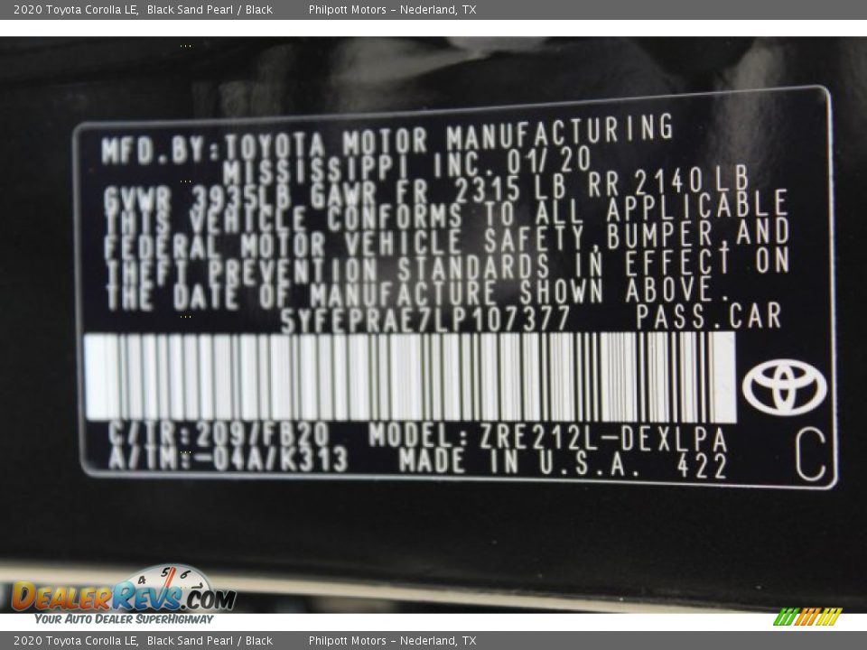 2020 Toyota Corolla LE Black Sand Pearl / Black Photo #23