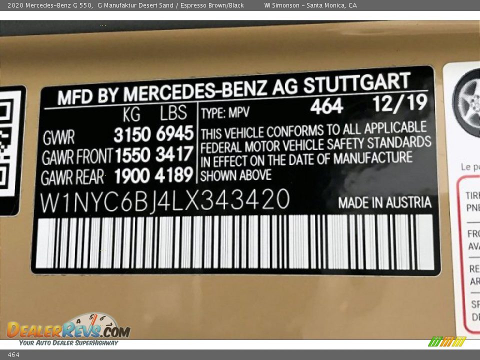 Mercedes-Benz Color Code 464 G Manufaktur Desert Sand