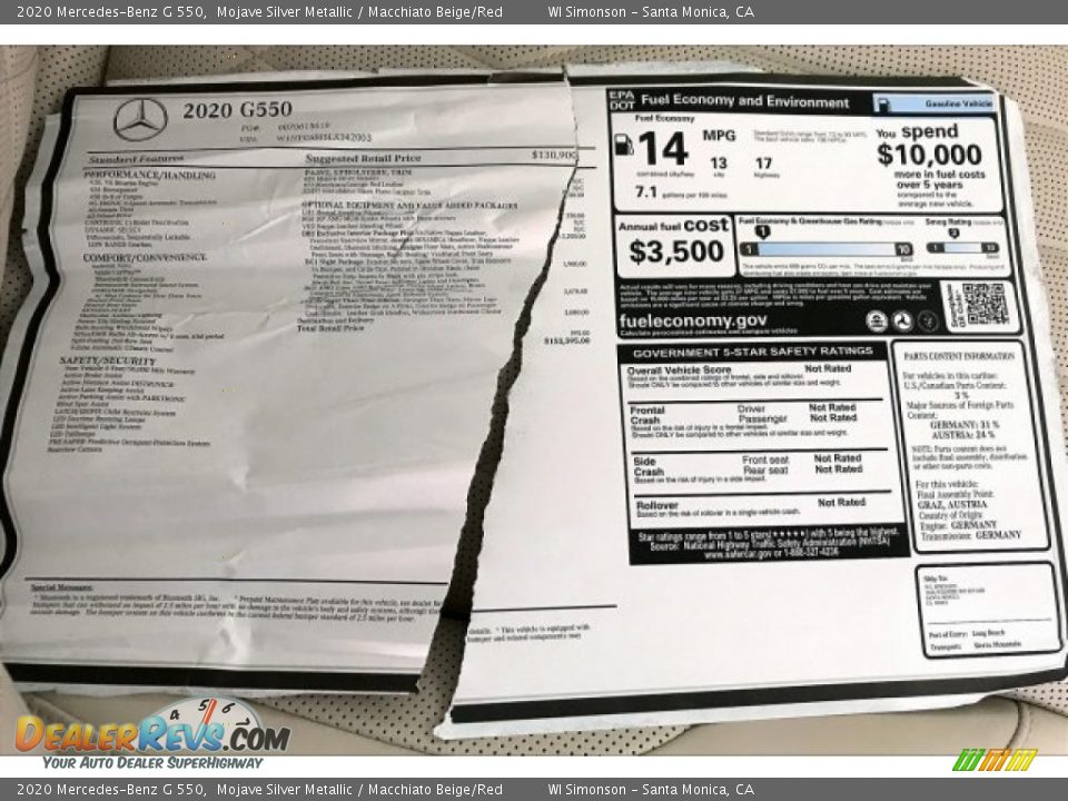 2020 Mercedes-Benz G 550 Mojave Silver Metallic / Macchiato Beige/Red Photo #11