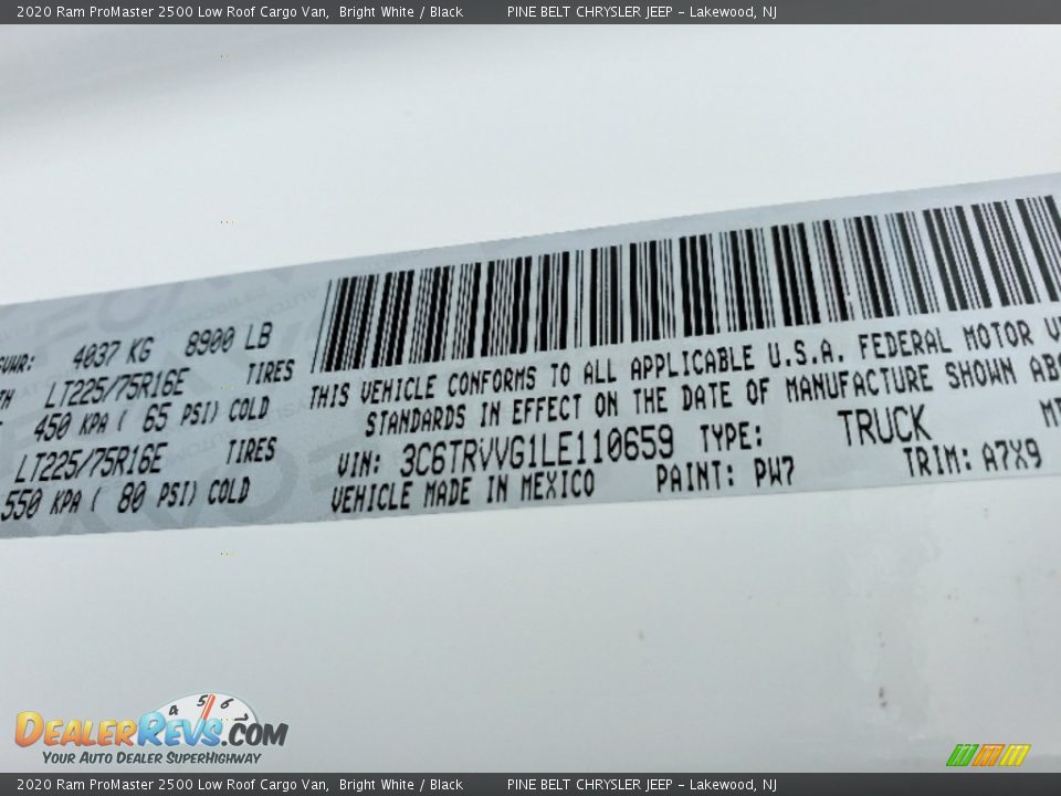 2020 Ram ProMaster 2500 Low Roof Cargo Van Bright White / Black Photo #8