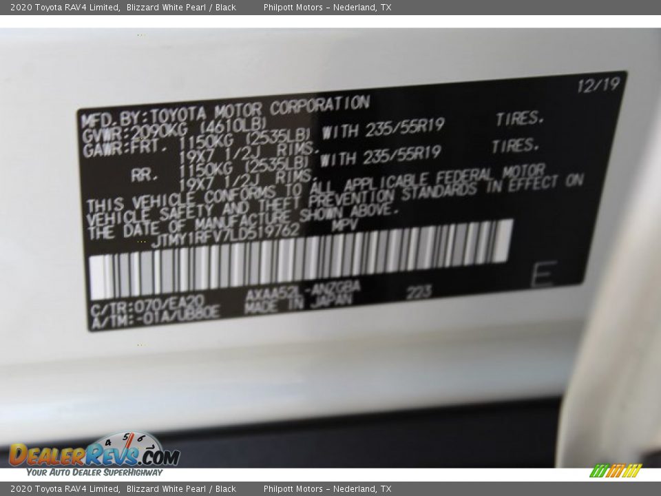 2020 Toyota RAV4 Limited Blizzard White Pearl / Black Photo #26