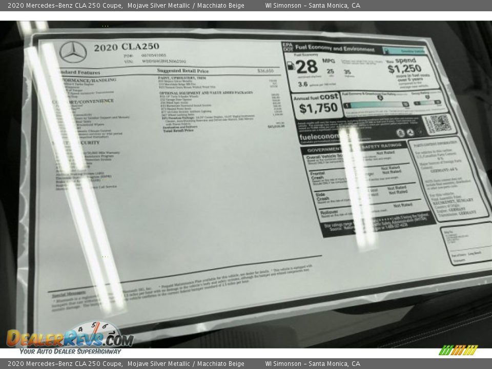 2020 Mercedes-Benz CLA 250 Coupe Window Sticker Photo #10